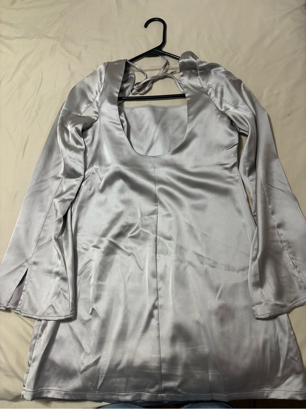 Target Satin Long-Sleeve Cowl Neck Dress - Silver